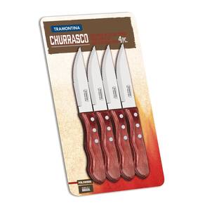 Conjunto de Facas 5" para Churrasco Tramontina Polywood em Aço Inox e Madeira - 4 Peças