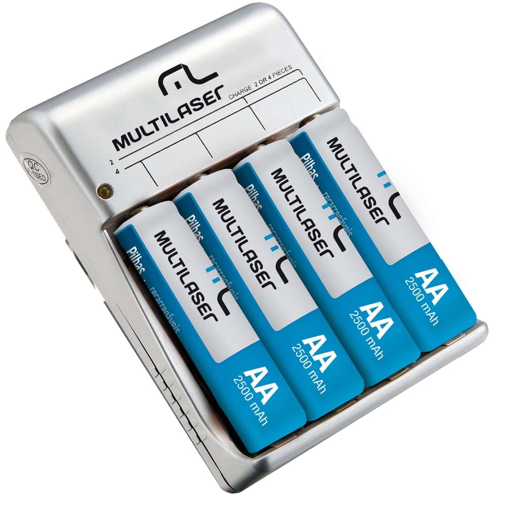 Carregador Multilaser CB054 para 4 Pilhas AA/AAA - Prata - Bivolt