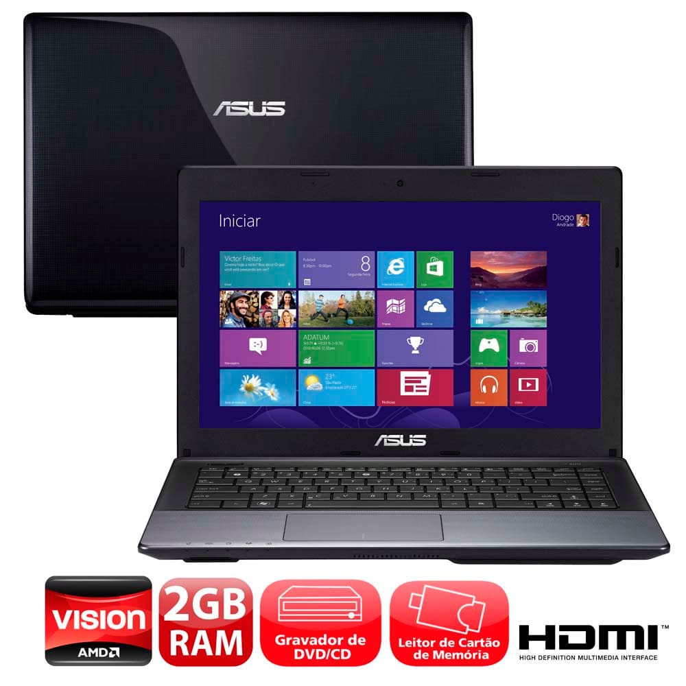 Notebook Asus X45U-VX051H com AMD® C-60, 2GB, | Casas Bahia