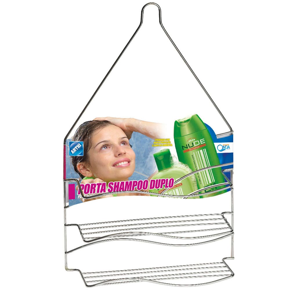 Porta-Shampoo Duplo Arthi Onda 1565 p/ Pendurar - Cromado