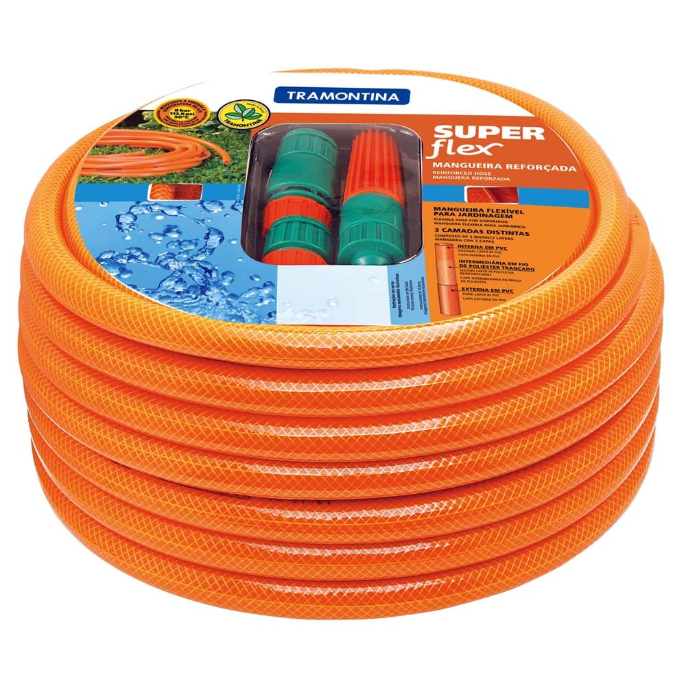 Mangueira Tramontina Super Flex de 1/2" com Engates Rápidos e Esguicho - 15m - Laranja