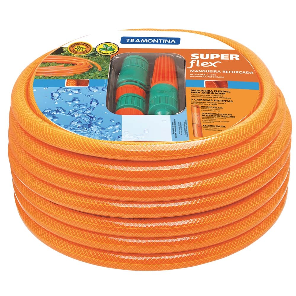Mangueira Tramontina Super Flex de 1/2" com Engates Rápidos e Esguicho - 30m - Laranja