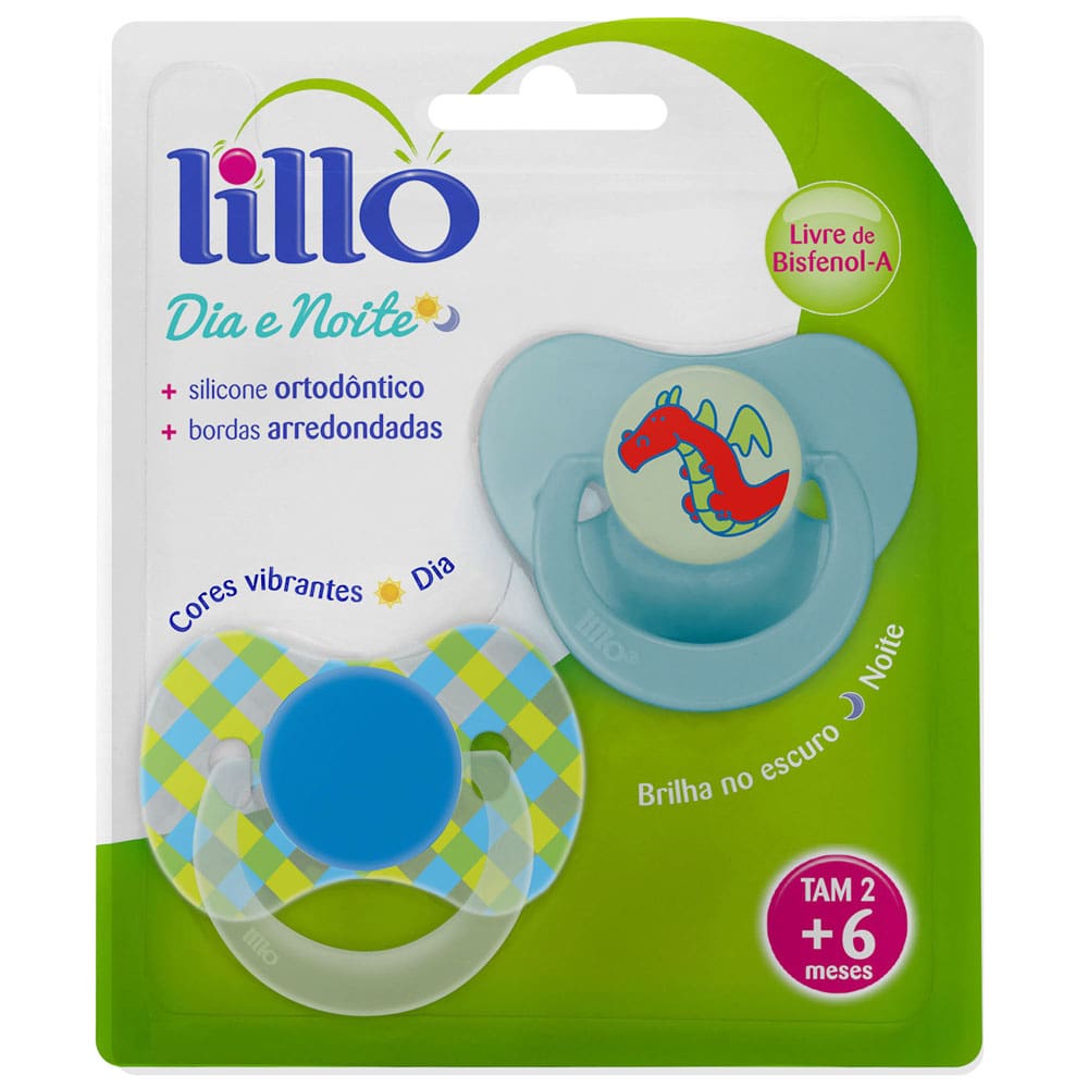 Kit com 2 Chupetas Lillo Dia e Noite 604320 Tam.2 – Azul