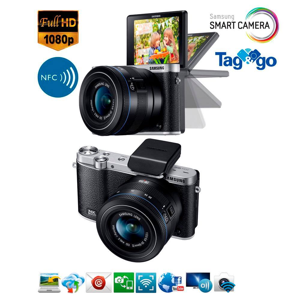 Câmera Samsung Smart NX3000 Preta – 20.3MP, | Casas Bahia