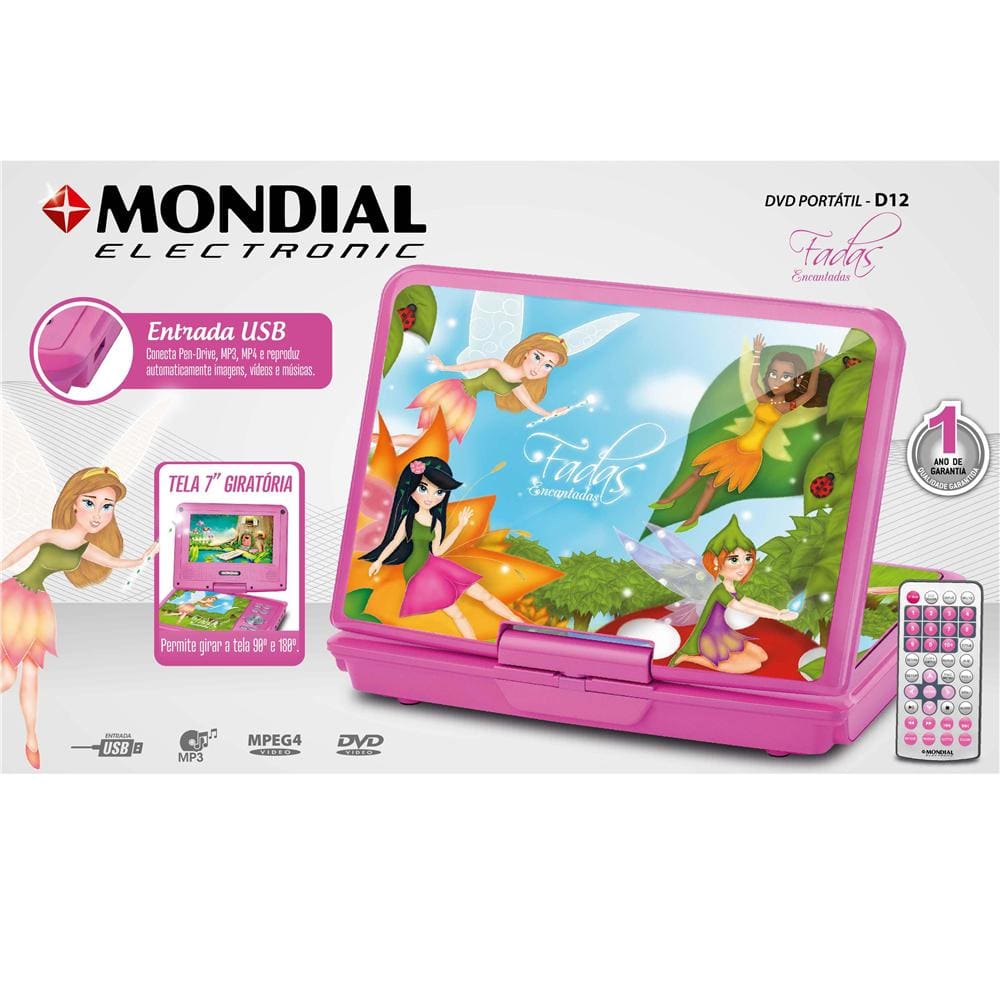 DVD Portátil Mondial Fadas Encantadas D-12 | Casas Bahia