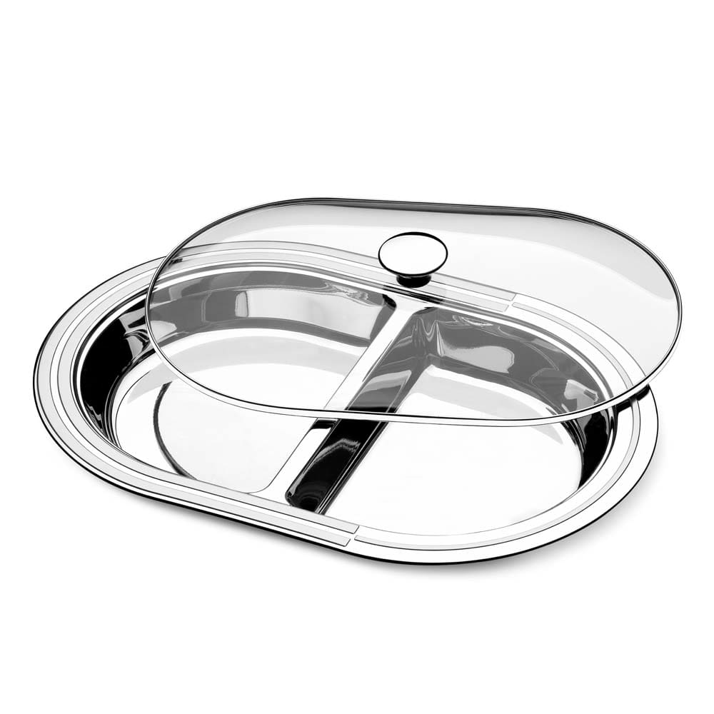Travessa c/ 2 Divisões Tramontina Ciclo Inox c/ Tampa de Vidro - 45cm