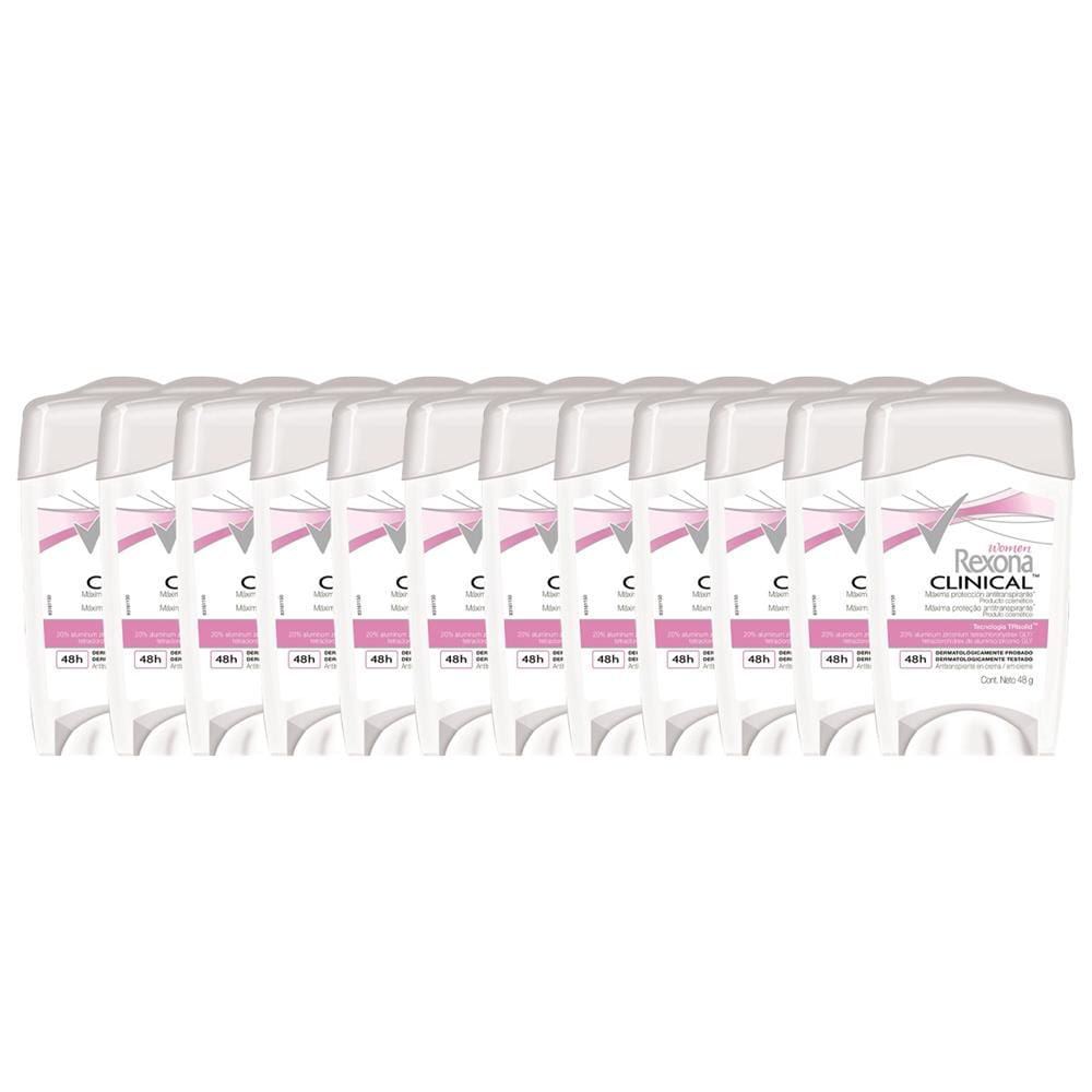 Desodorante Antitranspirante Rexona Women Clinical Stick 48g - 12 Unidades
