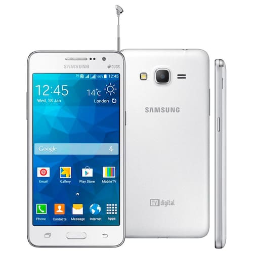 imagem-Smartphone Samsung Galaxy Gran Prime Duos TV Branco com Tv Digital, Dual Chip, Tela de 5", Câm. 8MP, Android 4.4 e Processador Quad Core de 1.2Ghz