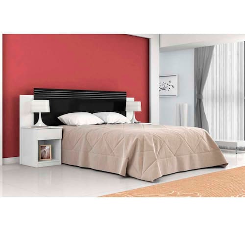 imagem-Cabeceira para Cama Casal Conquista Imperatriz com Mesa - Branco/Preto 
