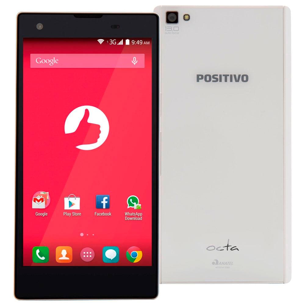 Smartphone Positivo Octa X800 Branco com Dual Chip, Tela 5”, Android 4.4, Câmera 13MP, 3G, Wi-Fi, Bluetooth e Processador Octa Core 1.4GHz
