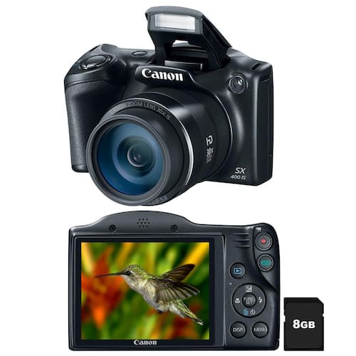 imagem-Câmera Digital Canon Powershot SX400IS Preta – 16.0MP, LCD 3.0”, Zoom Óptico de 30x, Estabilizador Inteligente, Lente 24mm e Vídeo HD + Cartão de 8GB