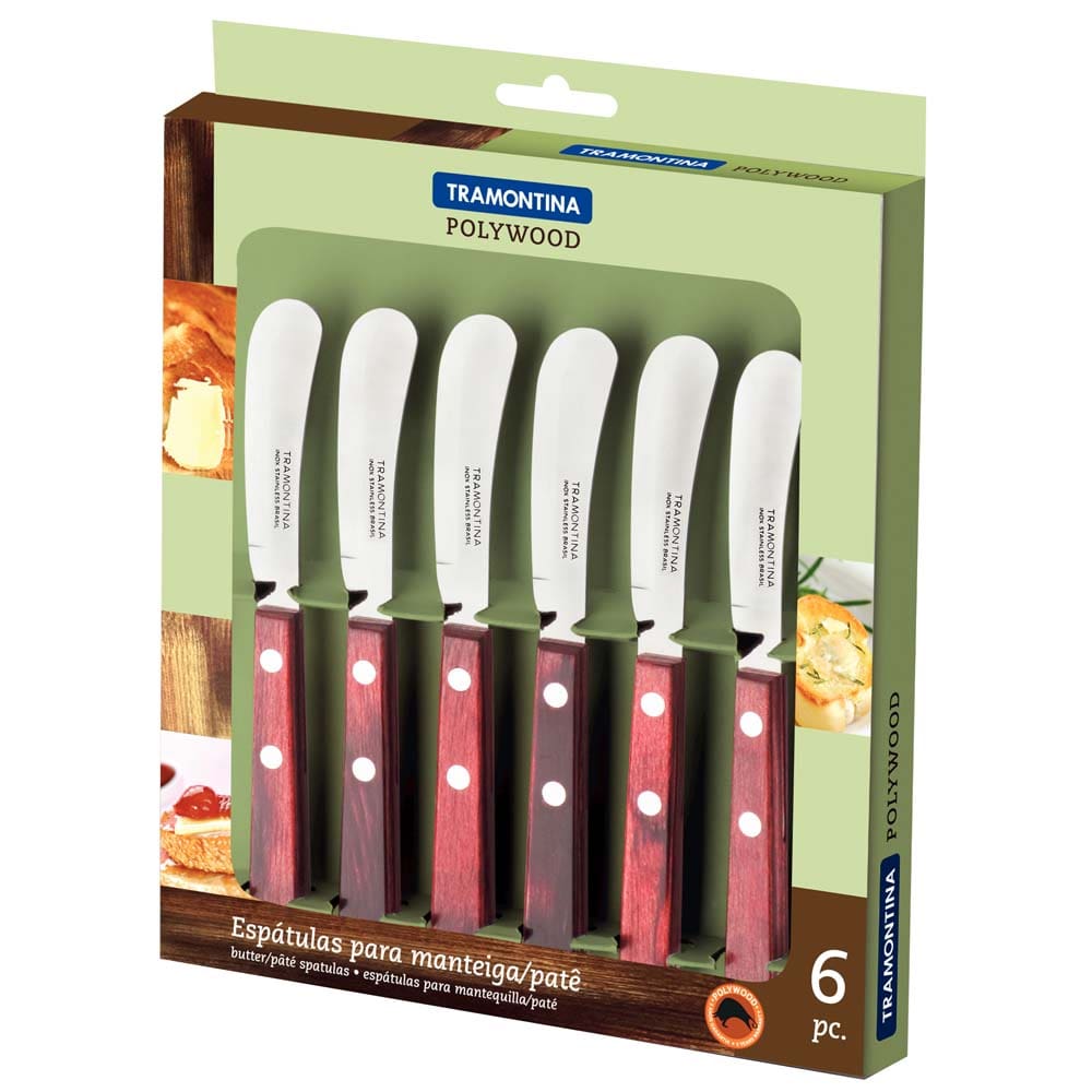 Conjunto de Espátulas para Manteiga e Patê Tramontina Polywood c/ 6 Peças 23x190x230 mm - Vermelho e Inox
