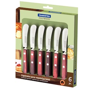 Conjunto de Espátulas para Manteiga e Patê Tramontina Polywood c/ 6 Peças 23x190x240 mm - Castanho e Inox