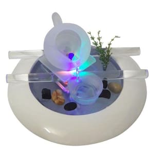 Cascata Fonte De Água Decorativa Cerâmica Vidro Luz Led Jardim (FT-C)