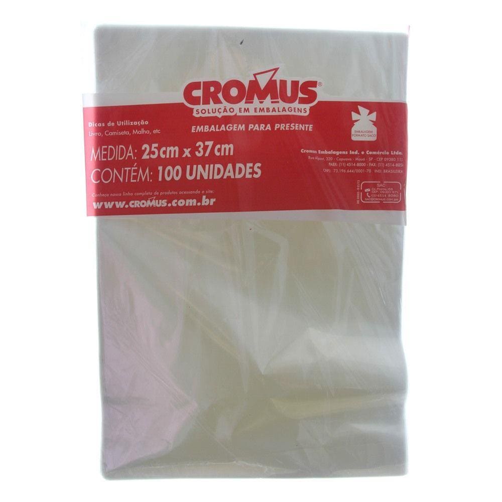 Saco PP Polipropileno Incolor 25 x 37cm com 100 Unidades Cromus