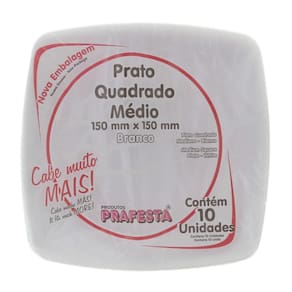 Prato de Plástico Descartável Quadrado Branco Grande com 10 Unidades Prafesta
