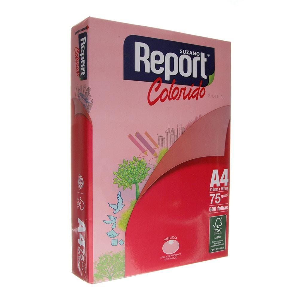 Papel Sulfite A4 Rosa com 500 Folhas Report