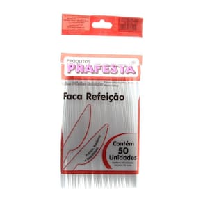 Faca de Plástico Descartável para Refeição Branca com 50 Unidades Prafesta