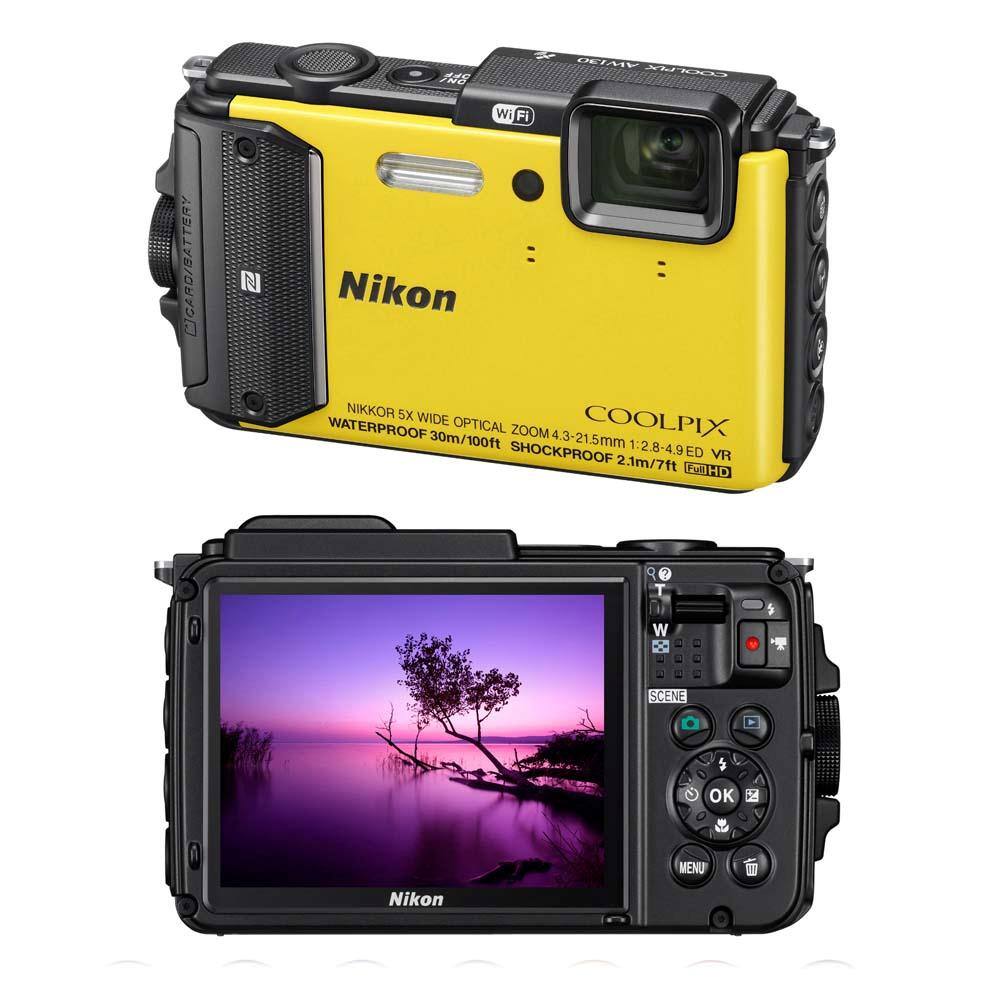 Câmera Digital Nikon Coolpix AW130 Amarela–16.0MP, | Casas Bahia
