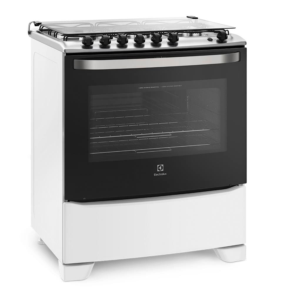 Fogão 6 Bocas Electrolux Branco Porta Full Glass 76UB6 Bivolt Casas Bahia