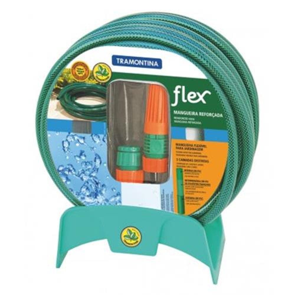 Mangueira de Jardim Tramontina Flex 20 Metros, com Engate Rápido, Esguicho e Suporte