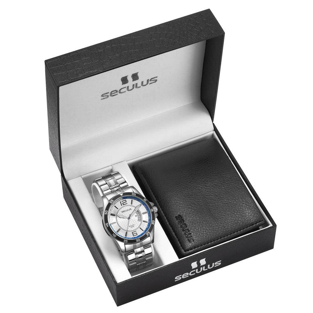 Kit relogio masculino seculus prata 23639g0svna1k1 com carteira de couro |  Casas Bahia