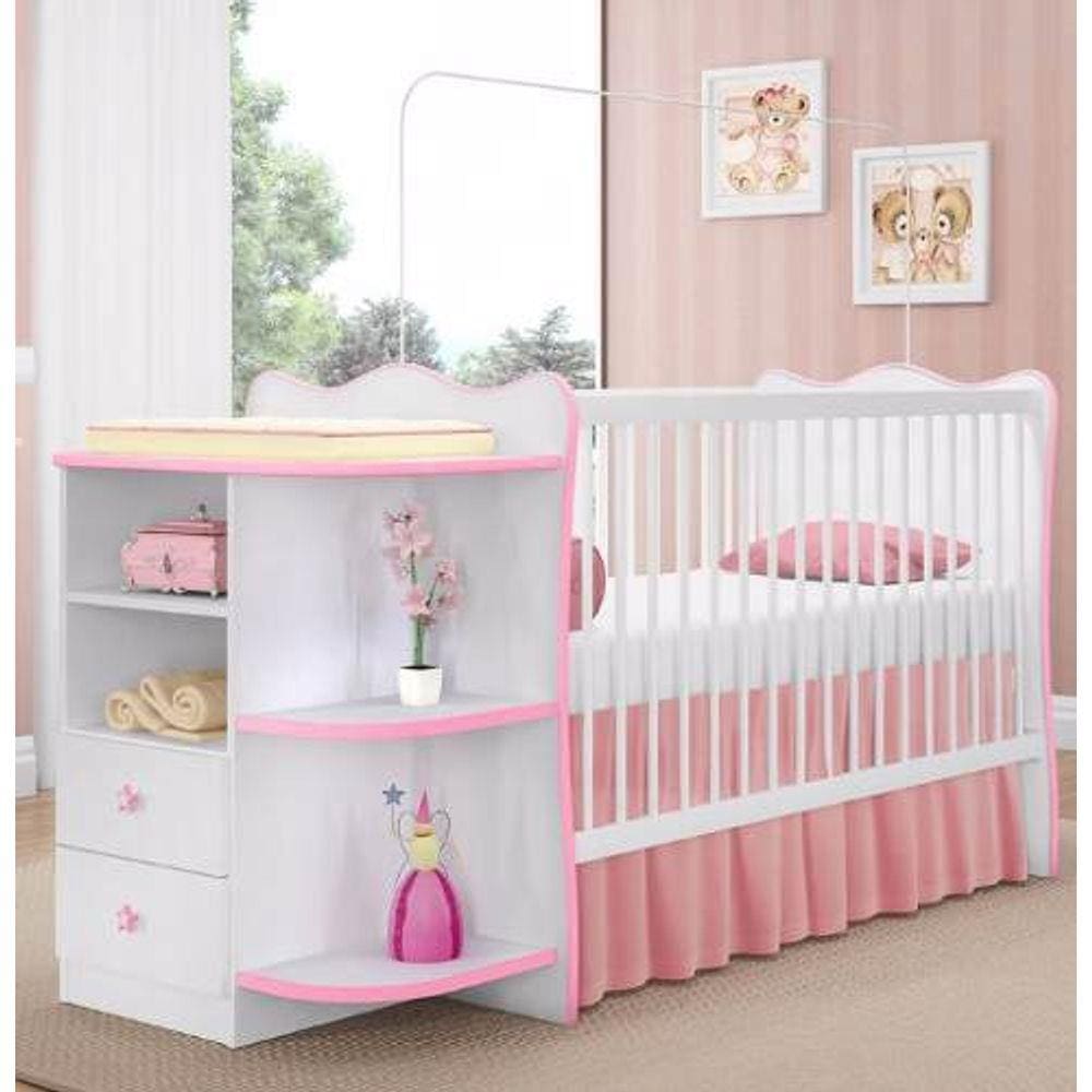 Berço Cômoda Qmovi com cantoneira - Rosa Claro