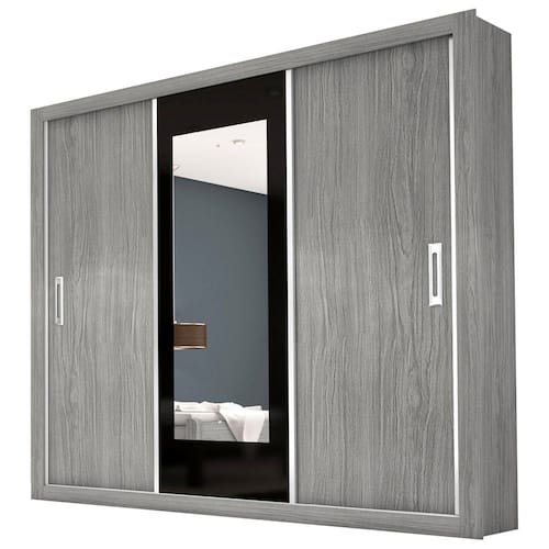 imagem-Guarda-Roupa Carioca Móveis Bahia com 3 Portas e Espelho - Gris/Preto