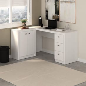 Mesa para Escritório em L com 3 Gavetas e Armários ME4100 Tecno Mobili Branco