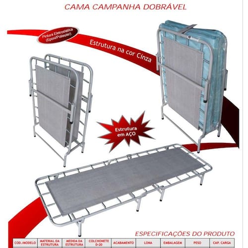 Cama Campanha Dobrável - Hashigo - Estrutura Em Aço - Cinza - Colchão é boa?