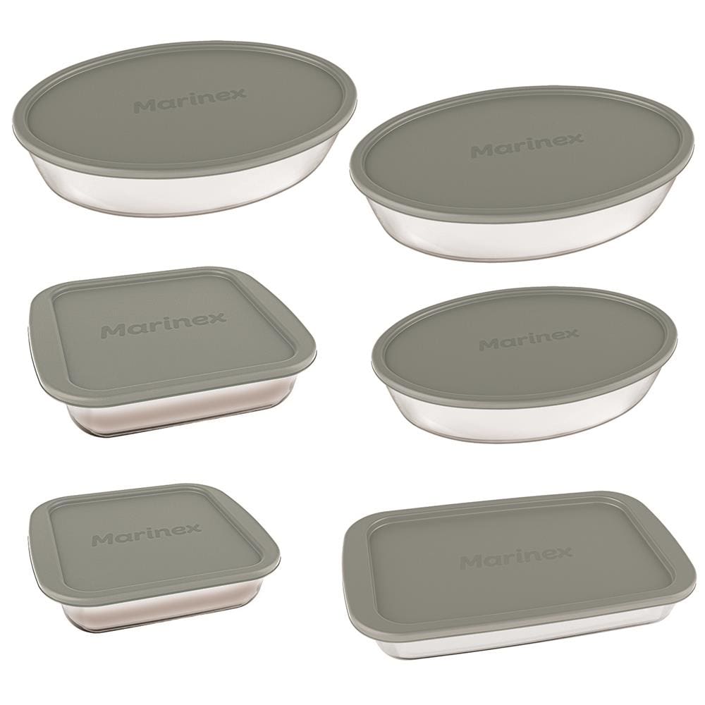 imagem-Conjunto de Assadeiras em Vidro com Tampa Plástica Marinex – 6 Peças 