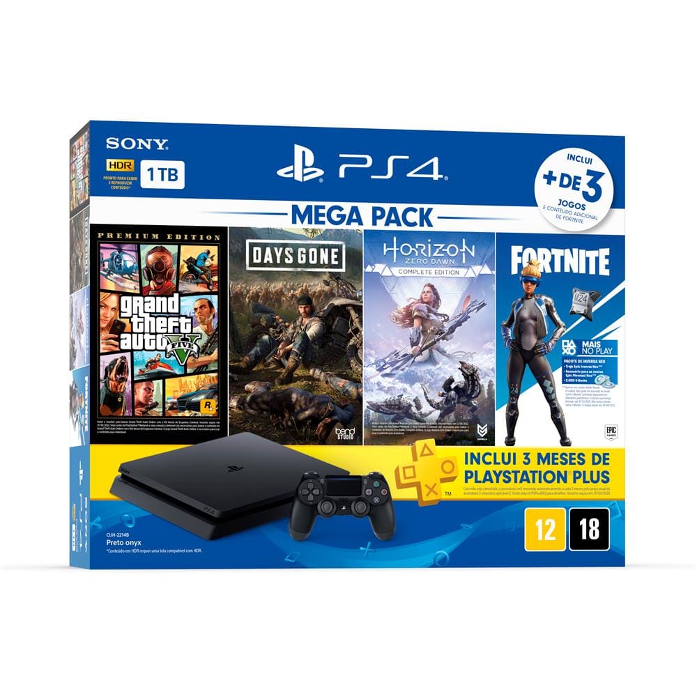 Console PS4 1TB + Jogo Spider-Man + Horizon Zero Dawn + Ratchet