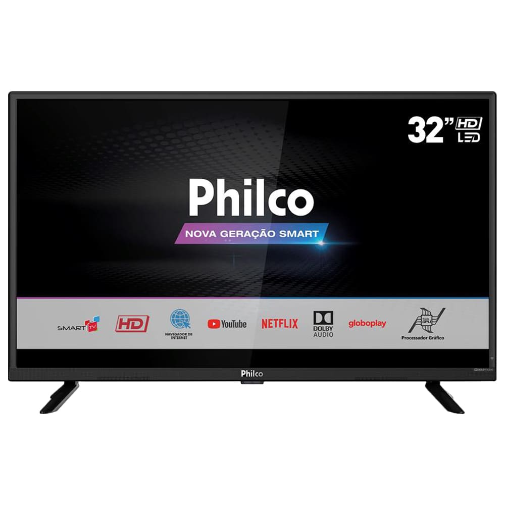 Smart TV LED 32” HD Philco PTV32G52S com Netflix, Dolby Audio, Wi-fi, Midiacast, Processador Quad-Core, Entradas HDMI e USB