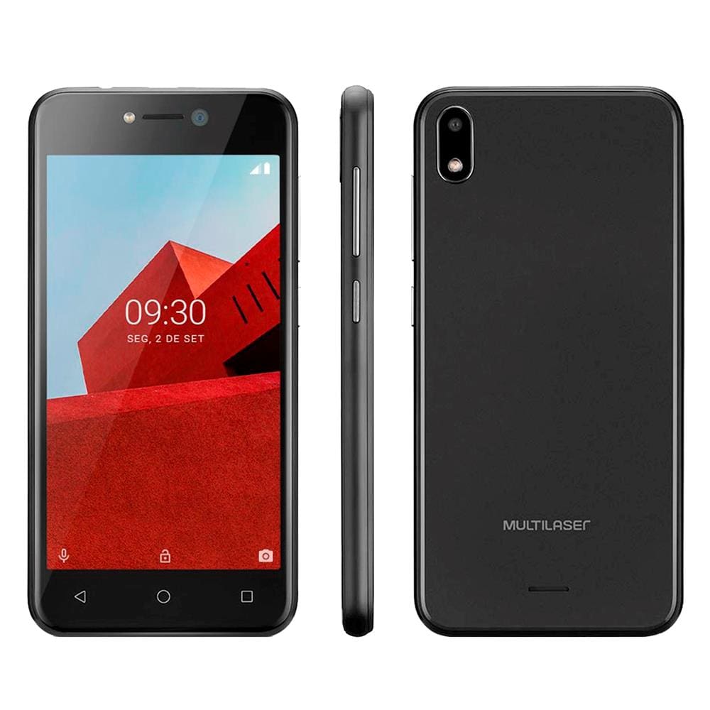 Smartphone Multilaser E P9101 Preto com 16GB, Tela 5”, Android Oreo, Dual Chip, Câmera 5MP, 3G, Bluetooth e Processador Quad core