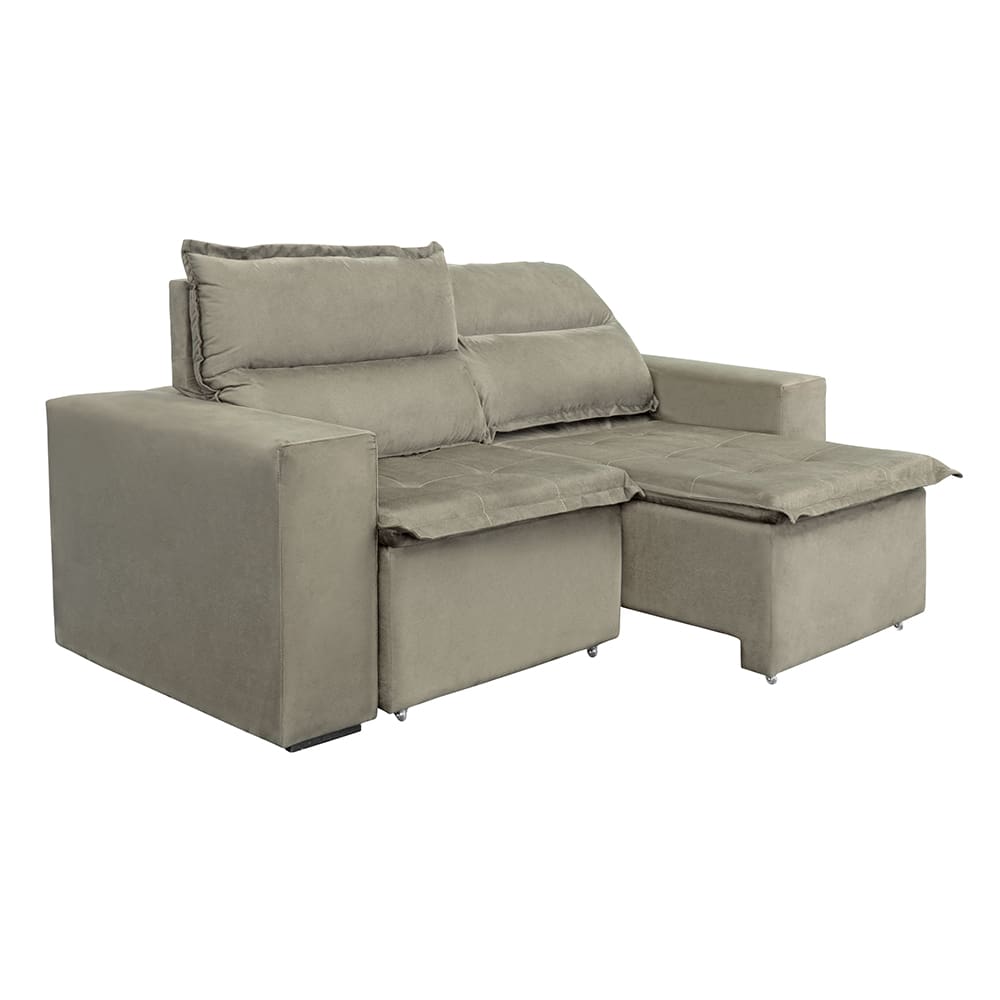 Sofá 3 Lugares Luizzi Montana com 204 cm de Largura, Retrátil e Reclinável, Revestido em Suede Veludo