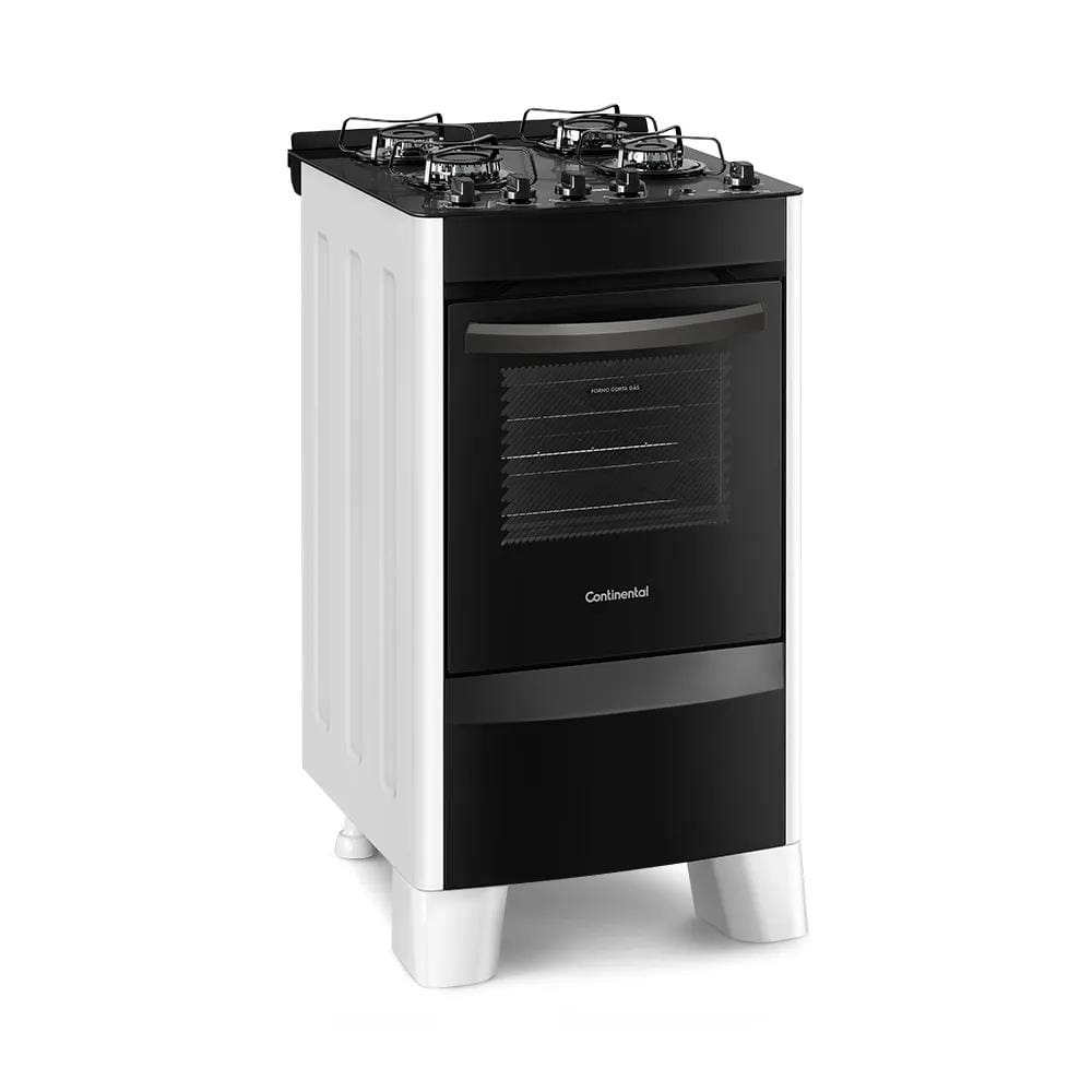 Fogão Continental 4 Bocas Automático FC4VB com Mesa de Vidro e Acendimento Automático Bivolt – Branco