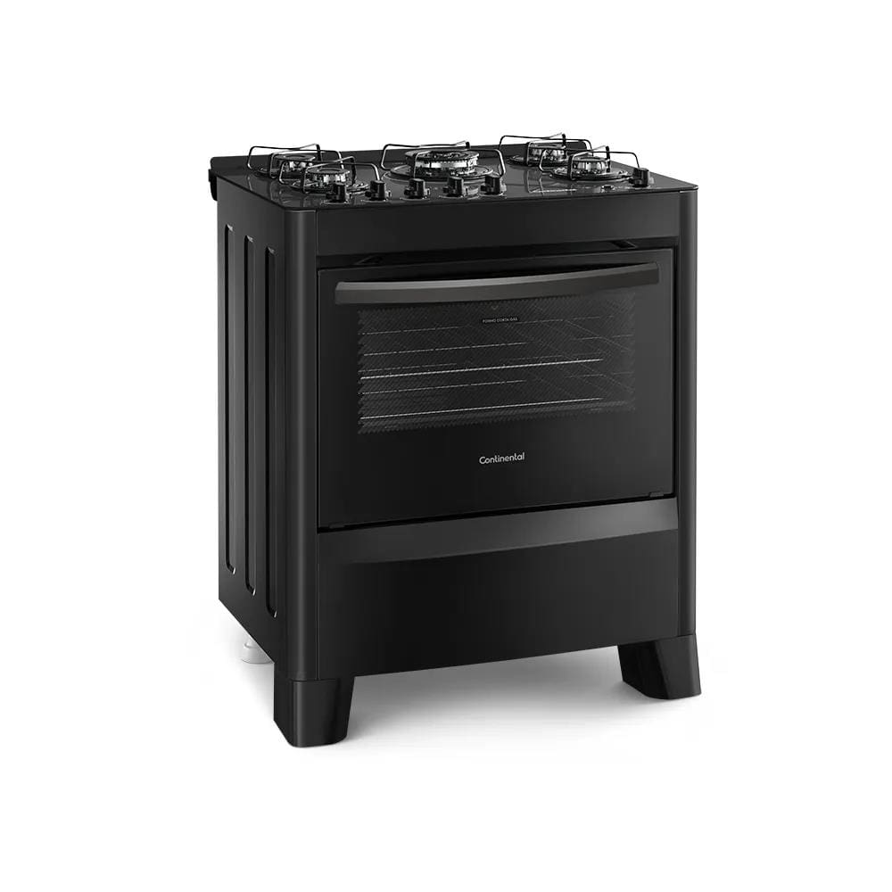 Fogão Continental 5 Bocas FC5VP com Mesa de Vidro e Acendimento Automático Bivolt – Preto