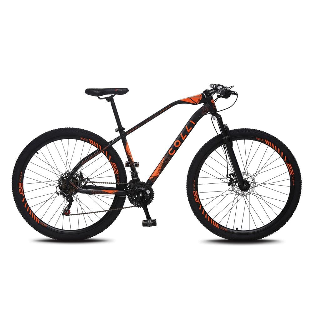 Bicicleta Colli Bike Duster Alumínio Aro 29 com 21 Marchas e Freio a Disco - Preto e Laranja