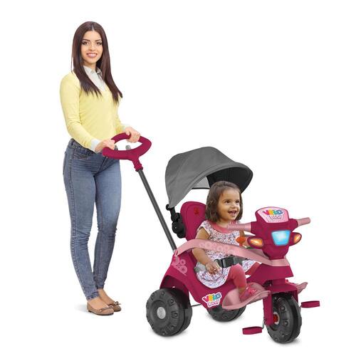 Triciclo Infantil com Capota - Passeio e Pedal - Rosa - Bandeirante