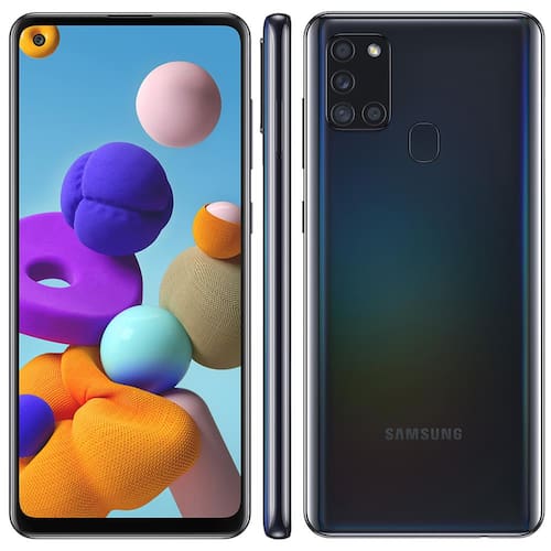 imagem-Smartphone Samsung Galaxy A21s Preto 64GB, Câmera Quádrupla,Tela Infinita de 6.5", Leitor de Digital, 4GB RAM, Carregamento Rápido e Android 10