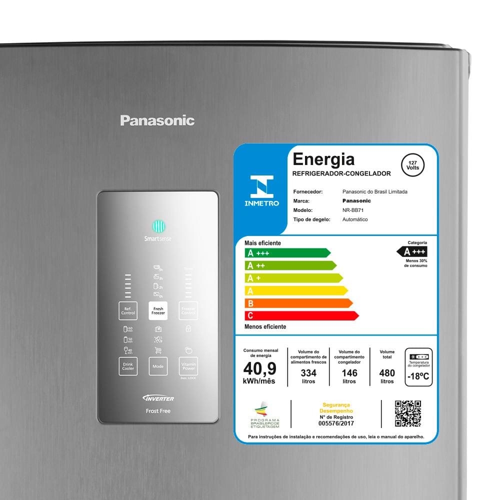 Geladeira Panasonic NR-BB71PVFXA com Tecnologia Smartsense Aço