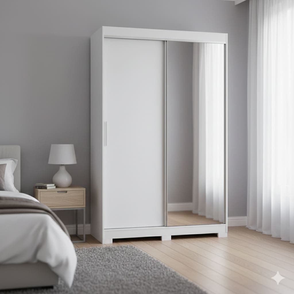 Guarda-Roupa Solteiro Bartira América 2 Portas de Correr com Espelho 2 Gavetas Internas MDP - 136,2cm de Largura