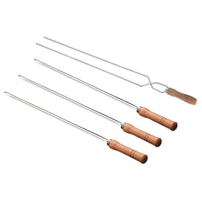Conjunto de Espetos Simples e Duplo Utimil em Aço Inox, Aço Cromado e Madeira – 4 Peças
