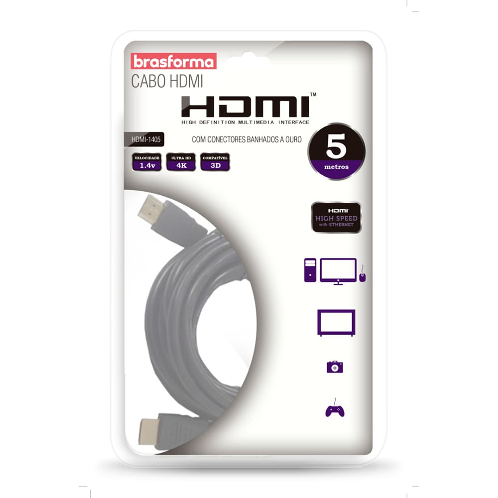 Cabo HDMI 4K 5 Metros Brasforma HDMI1405