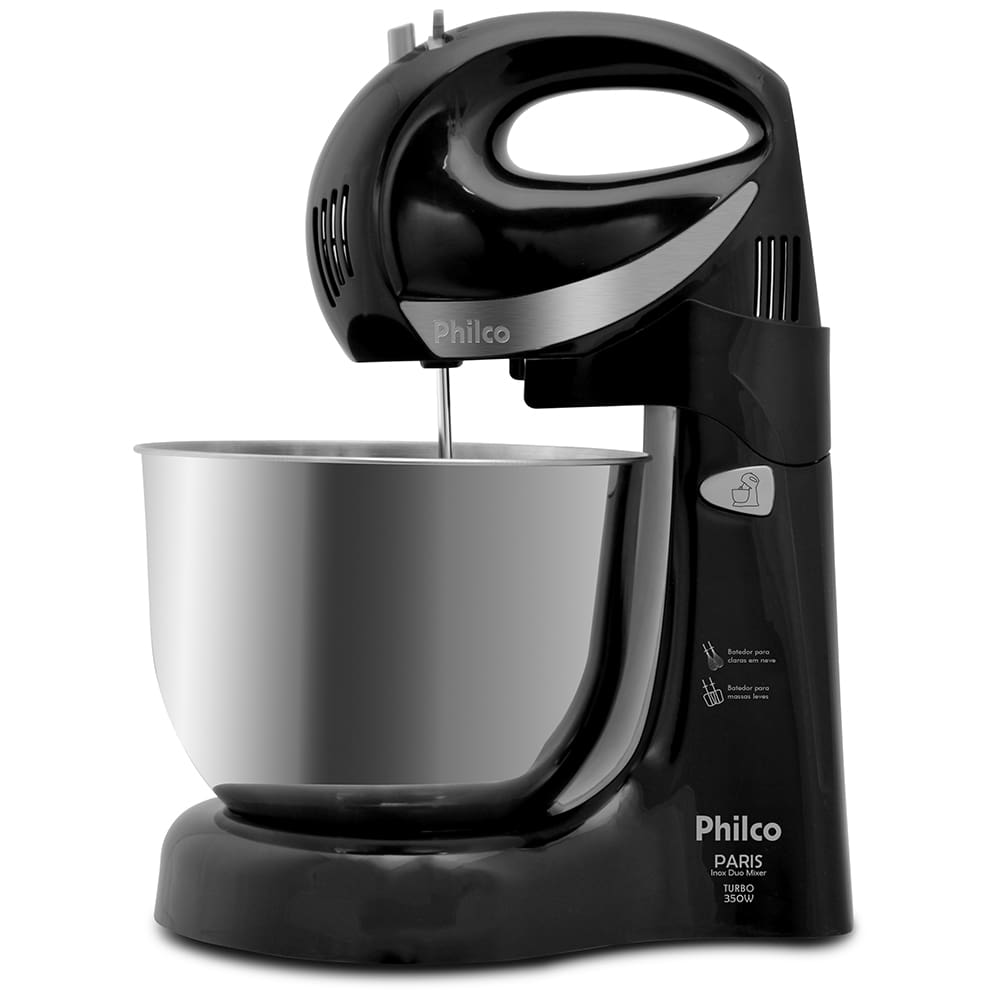 Batedeira Philco Paris Inox Duo Mixer Turbo 2 com 4 Velocidades e 350W - Preta