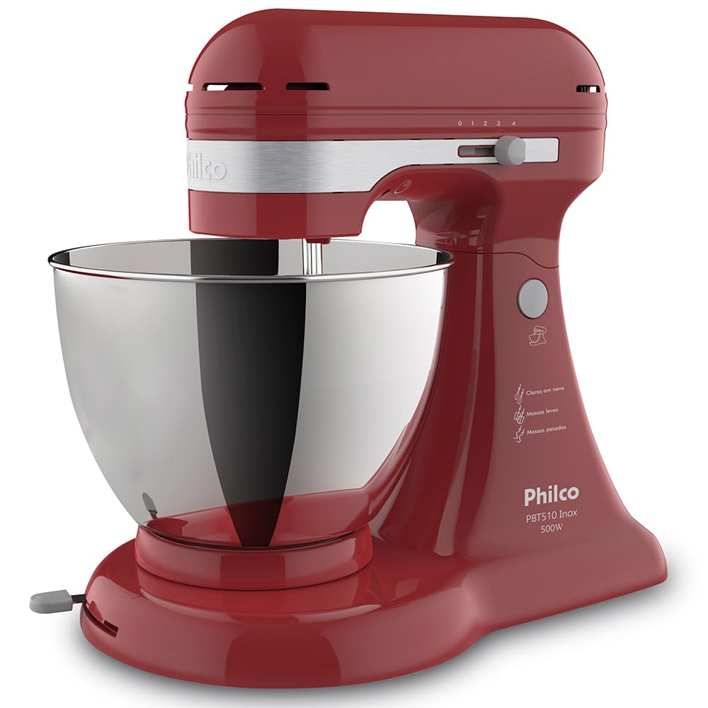 Batedeira Philco PBT510V Inox com 4 Velocidades e 500W - Vermelha