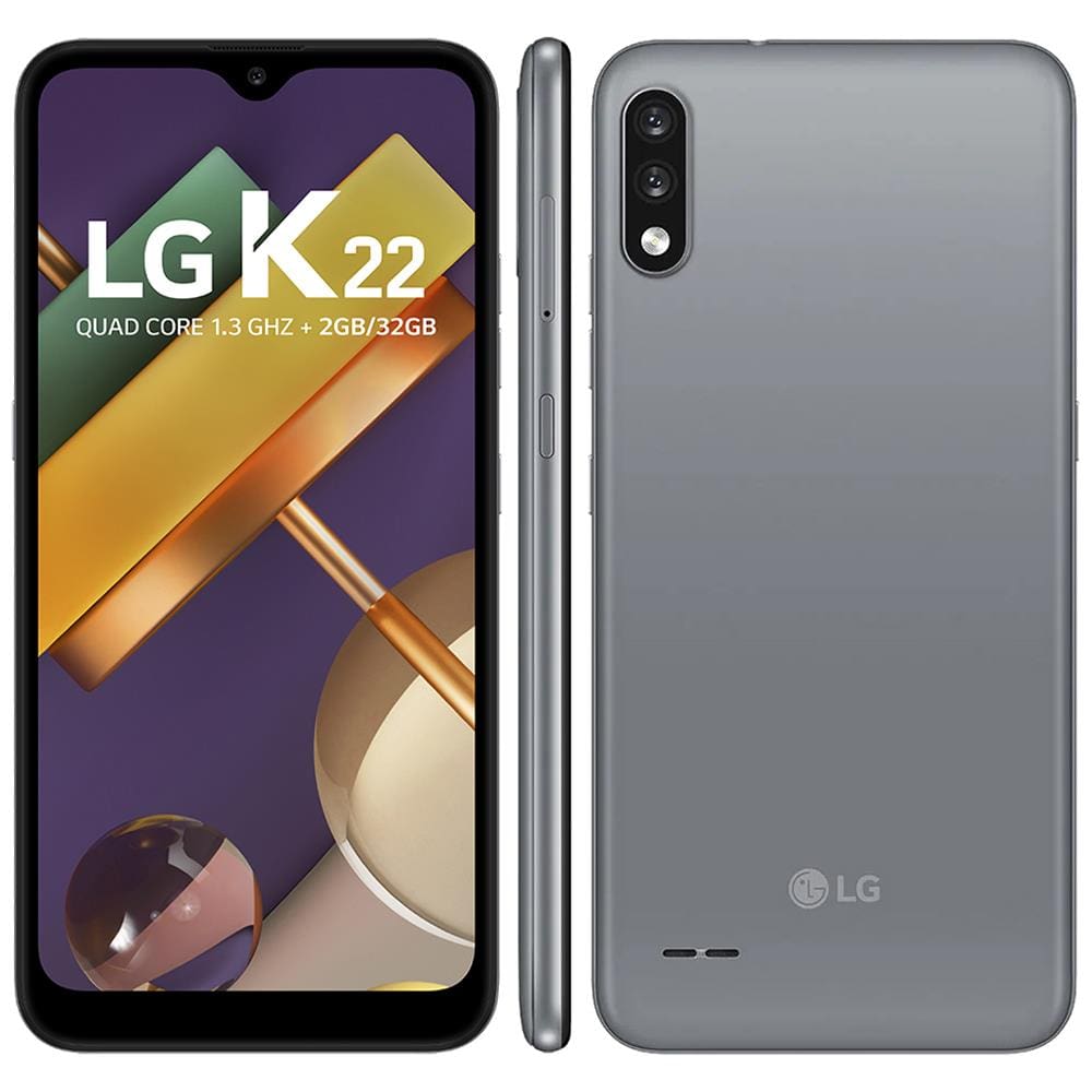 Smartphone LG K22 Titan 32GB, Tela de 6.2”, Câmera Traseira Dupla, Android 10, Inteligência Artificial e Processador Quad-Core