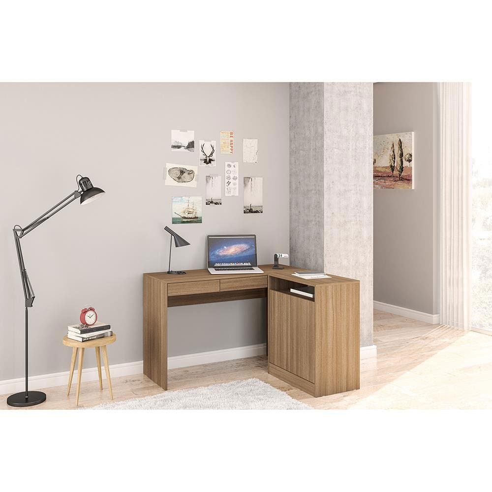 Mesa de Canto para Computador Politorno Portugal com 2 Gavetas e 2 Portas - Castanho