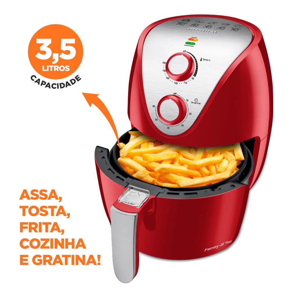 Fritadeira Elétrica Air Fryer Mondial 5L Vermelho/Inox