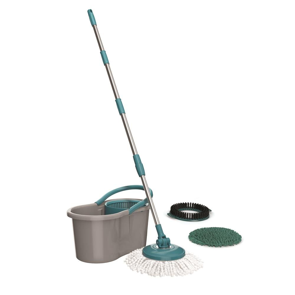 Mop Giratório FlashLimp Fit 3 em 1 com Balde 8L, Cabo Telescópico e 3 Tipos de Refis - Cinza